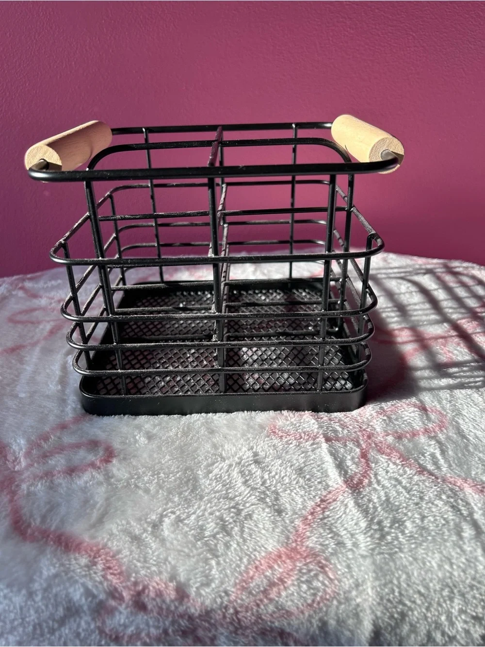 Black Metal Storage Basket with Wooden Handles
